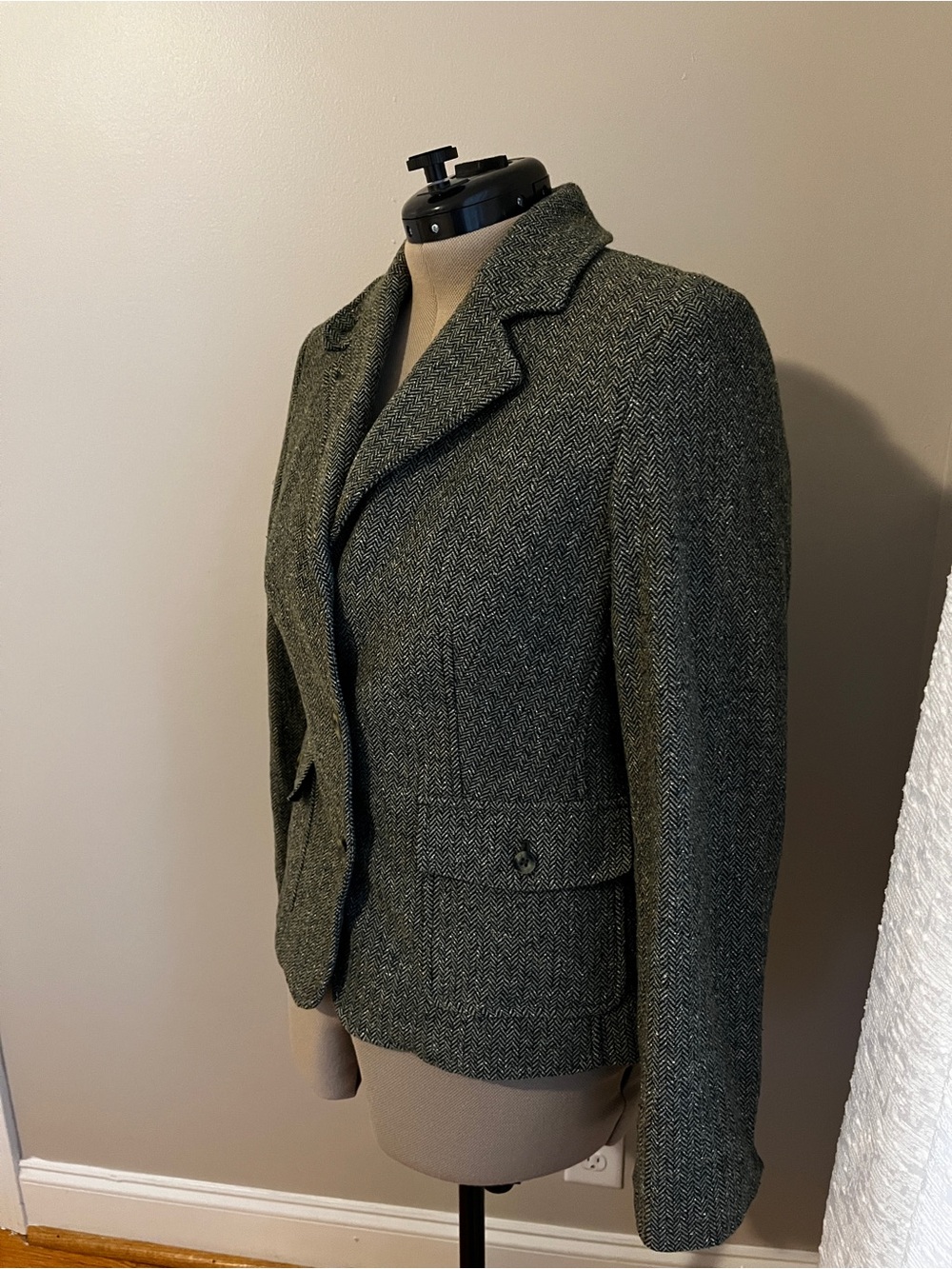 L.L. Bean Olive Green Herringbone Wool Blazer